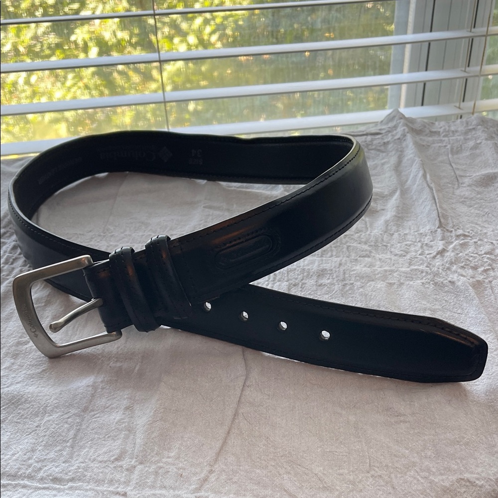 Columbia Black Leather Belt with Silver Buckle